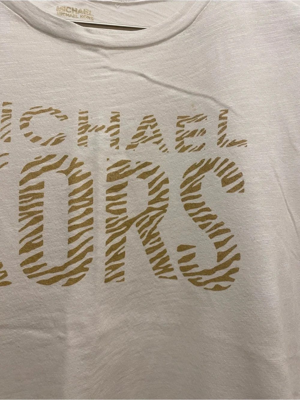 Michael Kors White Tee with Gold Zebra Logo